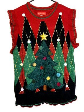 Blizzard Bay Women's L Knit Christmas Tree Argyle Ugly Red & Green Sweater Vest